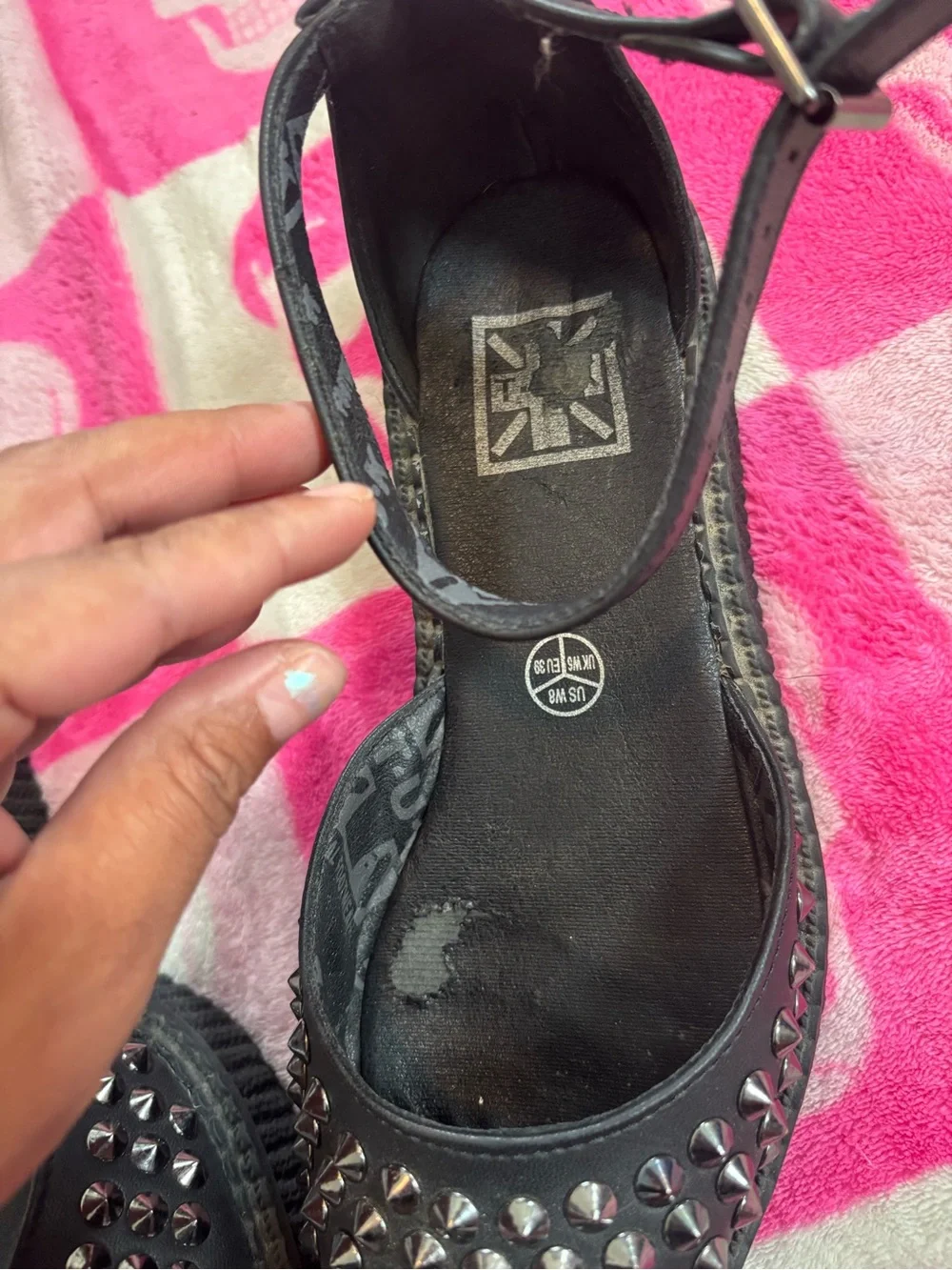 T.U.K. Studded Black Mary Janes Size 8
